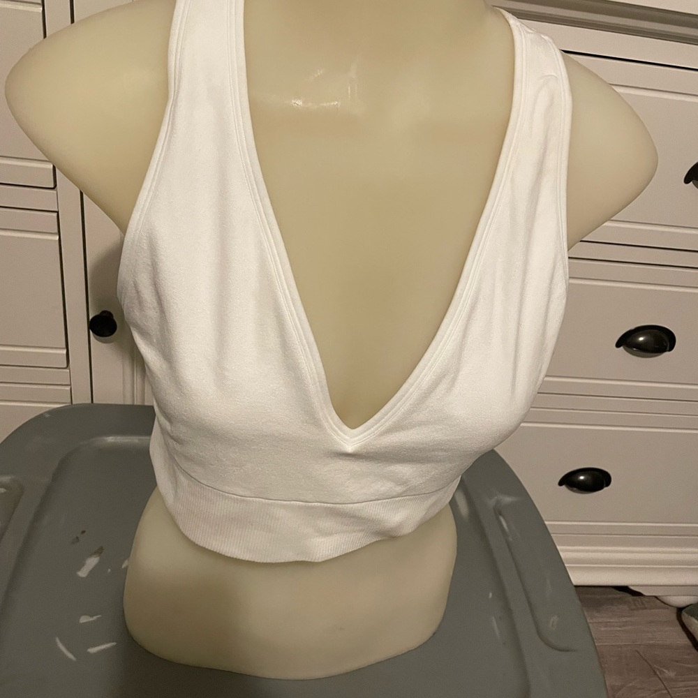 PINK Victoria's Secret Cream Fitted Crop Tank Sports Bra